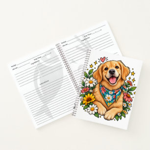 Süßes florales Golden Retriever-Digitaldesign mit Notizbuch