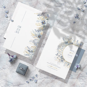 Süßes florales Muster Dusty Blue Gold ID1045 Save The Date