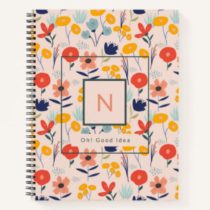 Süßes florales Rosa Muster Monogramm Notizbuch