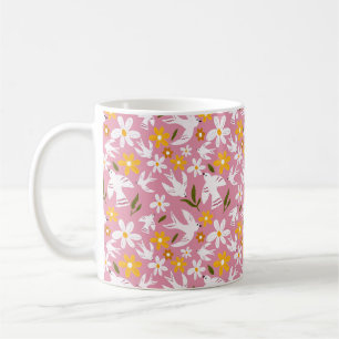 Süßes florales Vogel-Nahtlosmuster Kaffeetasse