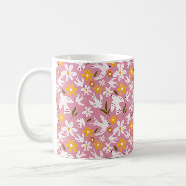 Süßes florales Vogel-Nahtlosmuster Kaffeetasse (Links)
