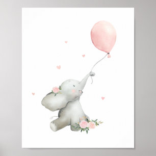 Süßes florales Wasserfarben-Elefanten-Kinderzimmer Poster