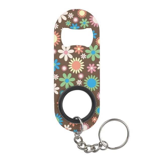 Süßes Flower Power Muster Braun Mini Flaschenöffner (Rückseite)