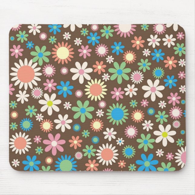 Süßes Flower-Power-Muster Braun Mousepad (Vorne)