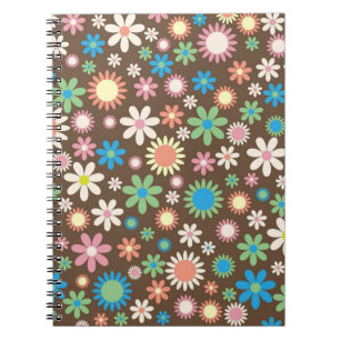Süßes Flower-Power-Muster Braun Notizblock