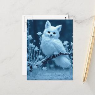 Süßes Fluffiges Arktischer Fuchs Eulen-Hybrid-Fant Postkarte