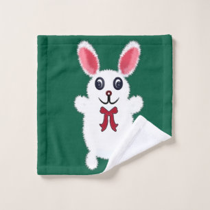 Süßes Fluffiges Weißes Kaninchen mit Roter Schleif Waschlappen