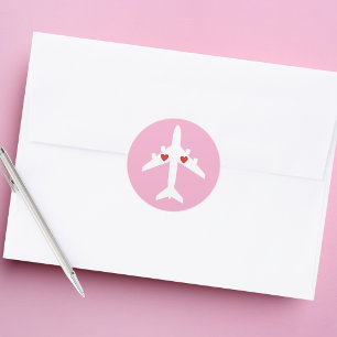 Süßes Flugzeug-Herzen-Mädchen-Pilot-Rosa-Personali Runder Aufkleber