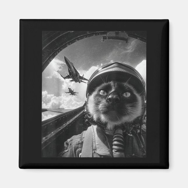Süßes Flugzeug Katze Jet Pilot Selfie Siamese Kämp Magnet (Vorne)