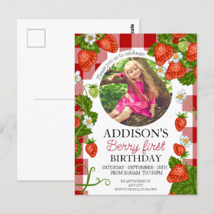Süßes Foto Rot Blau Beere Süß 1. Geburtstag Postkarte