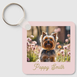 Süßes Foto von Ihrem Hund Blush Gold Name Schlüsselanhänger