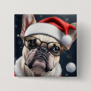 Süßes Französische Bulldogge Santa Weihnachts-Feie Button