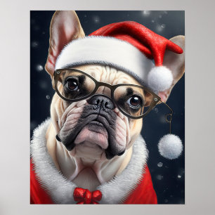 Süßes Französische Bulldogge Santa Weihnachts-Feie Poster