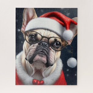 Süßes Französische Bulldogge Santa Weihnachts Feie Puzzle