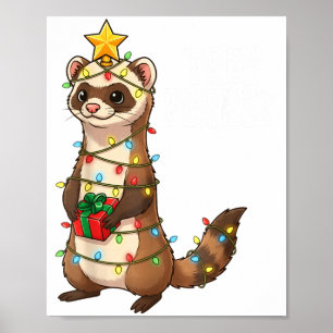 Süßes Frettchen eingewickelt in Weihnachtslichter Poster