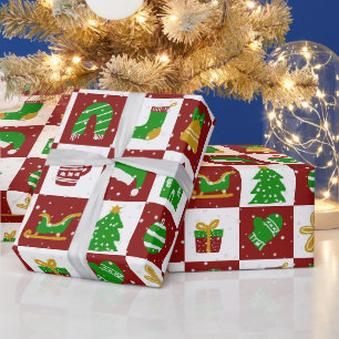 Süßes Frohe Weihnachten Rot und Grünes Quadratmust Geschenkpapier