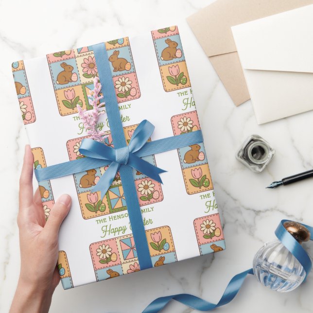 Süßes Fröhliches Osterhasen-Quiltmuster  Geschenkpapier (Schenken)