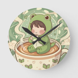 Süßes Frosch-Coffee-Tale-Design Runde Wanduhr