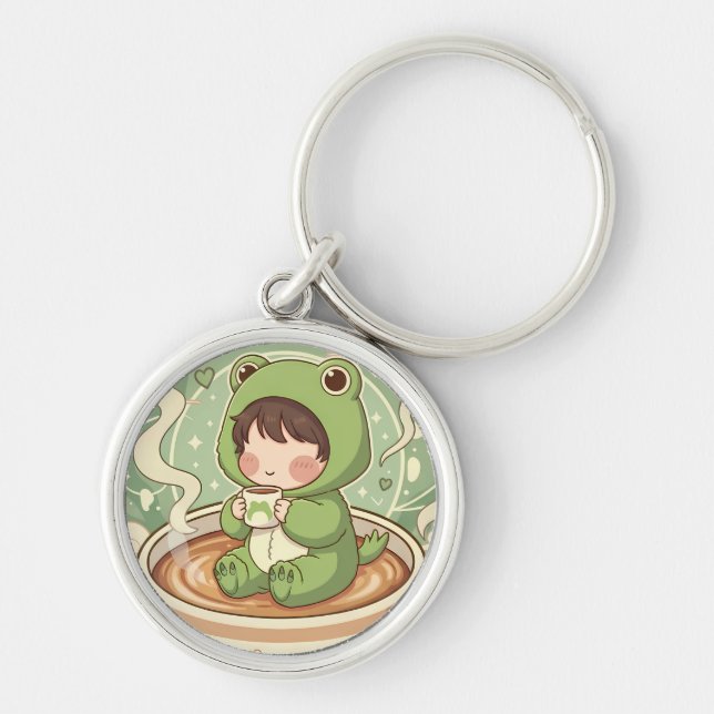 Süßes Frosch-Coffee-Tale-Design Schlüsselanhänger (Vorne)