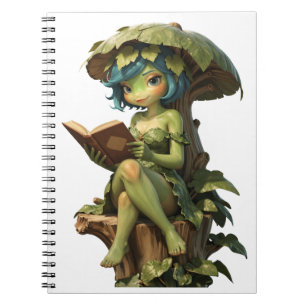 Süßes Froschmädchen liest Buch unter einem Blatt