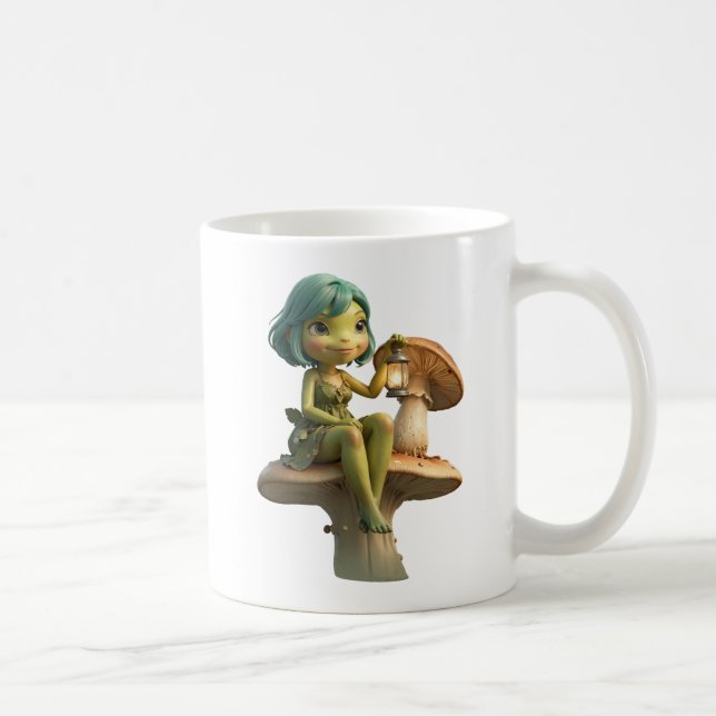 Süßes Froschmädchen mit Laterne auf Pilz Kaffeetasse (Rechts)