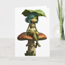 Süßes Froschmädchen sitzt auf einem Pilz