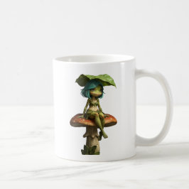 Süßes Froschmädchen sitzt auf einer Pilz-Kaffeetas Kaffeetasse