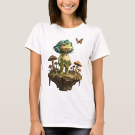 Süßes Froschmädchen zwischen Pilzen mit Schmetterl T-Shirt