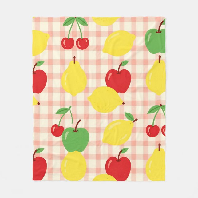 Süßes Frucht-Gingham-Muster Fleecedecke (Vorderseite)