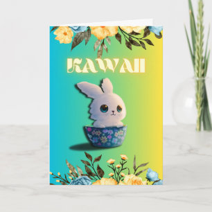 süßes Frühlingskaninchen mit Blumen zu Ostern Karte