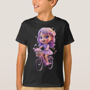 Süßes Frühlingsmädchen mit Fahrrad Lustiges Unisex T-Shirt