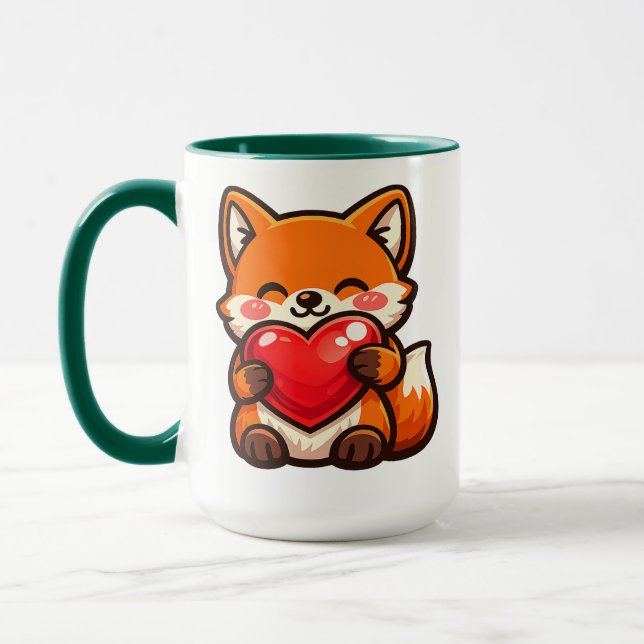 Süßes Fuchs-Herz-Tasse – Kawaii Fuchs mit rotem He Tasse (Links)
