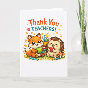 Süßes Fuchs- und Igel-Lehrerdankdesign Karte