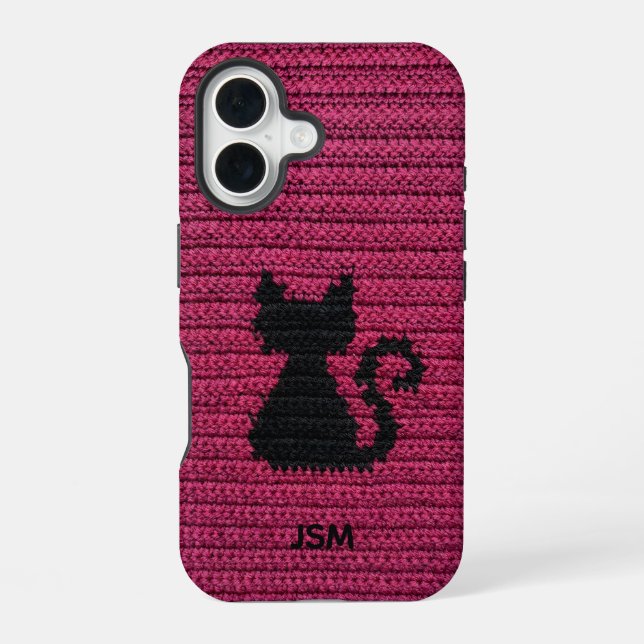 Süßes Fuchsia-Häkeln Katzen-Initial-Monogramm   iPhone 16 Hülle (Rückseite)