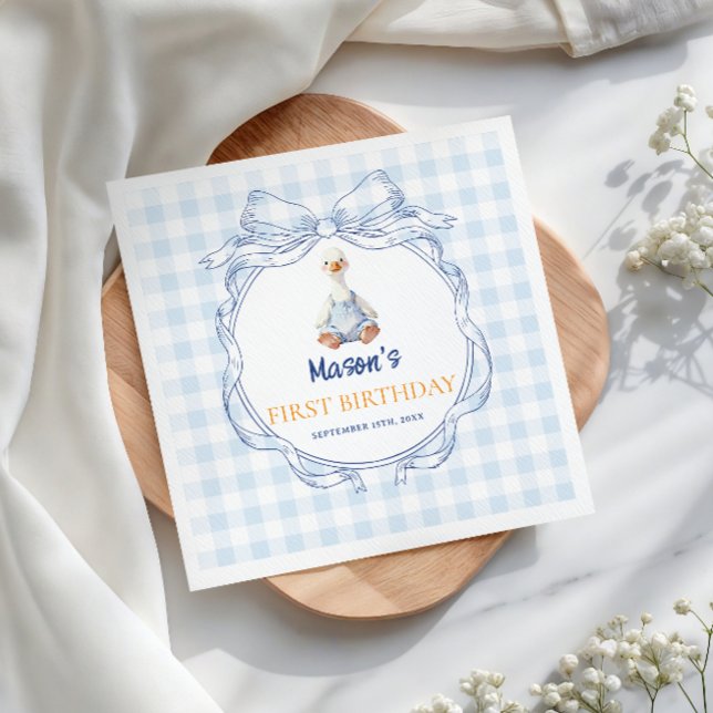 Süßes Gänschen in blauen Overalls Gingham-Junge zu Serviette (Von Creator hochgeladen)