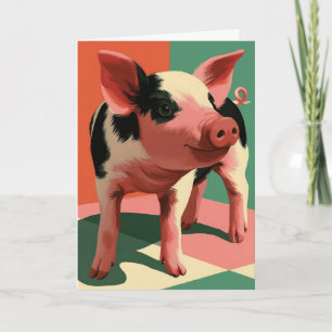 Süßes geflecktes Schwein Farbporträt im Pop-Art-St Karte