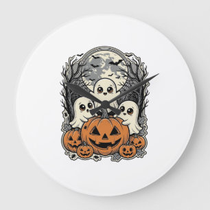 Süßes Geist-Kürbis-Shirt Vintage-Gravur Halloween Große Wanduhr