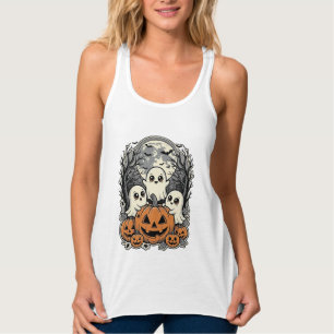 Süßes Geist-Kürbis-Shirt Vintage-Gravur Halloween Tank Top