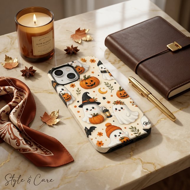 Süßes Geist- und Kürbis-Halloween-Muster iPhone Hülle (Cute Ghost & Pumpkin Halloween Pattern iPhone 13 Case)