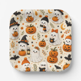 Süßes Geist- und Kürbis-Halloween-Muster Quadrat Pappteller