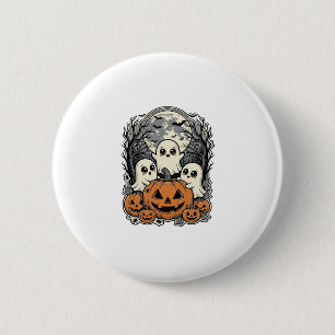 Süßes Geister-Kürbis-Shirt Vintage-Gravur Hallowee Button