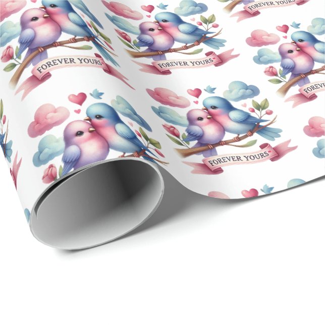 Süßes, gekacheltes Muster mit Liebesvögeln Geschenkpapier (Rolleneckpunkt)