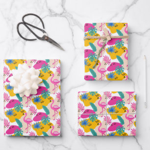Süßes, gekacheltes, rosa Flamingo-Muster-Party Geschenkpapier Set