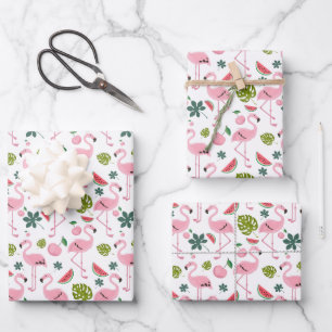 Süßes, gekacheltes rosa Flamingomuster Geschenkpapier Set