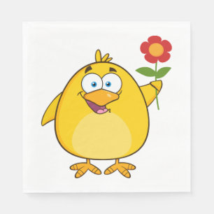 Süßes gelbes Cartoon-Küken mit Blume Serviette