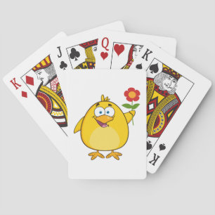 Süßes gelbes Cartoon-Küken mit Blume Spielkarten
