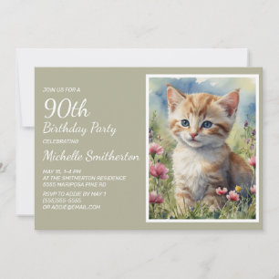 Süßes gelbes Kätzchen Aquarell 90. Geburtstag Einladung