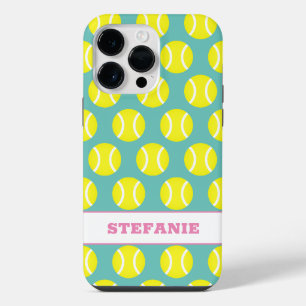 Süßes gelbes Tennisball-Muster personalisiert iPhone 14 Pro Max Hülle