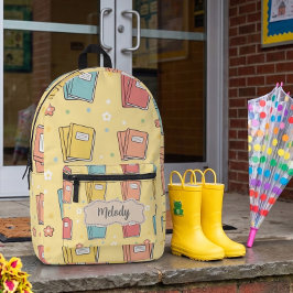 Süßes gelbes Zurück-zur-Schule-Buchmuster Bedruckter Rucksack