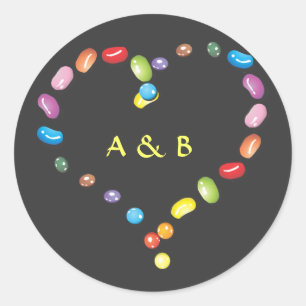 Süßes Gelee Bohnen Bonbons Herzform. Initialen hin Runder Aufkleber